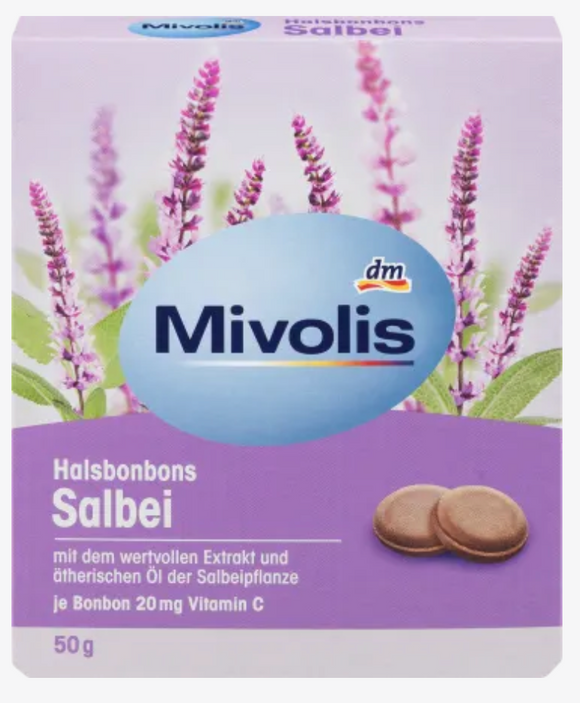 Mivolis Halsbonbons Salbei, 50 g / Dulces de salvia para la garganta