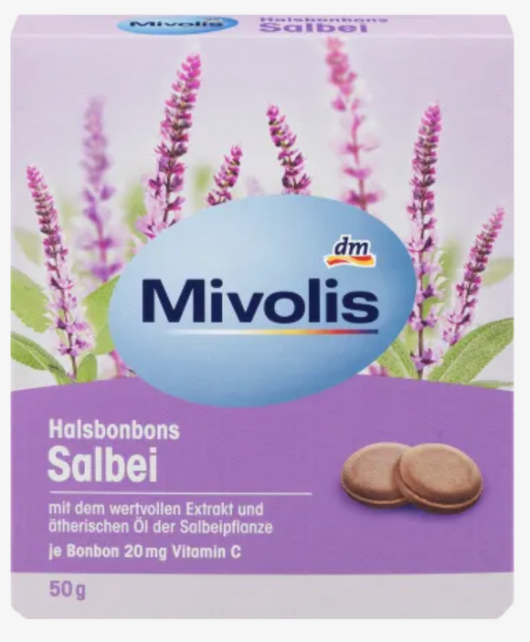 Mivolis Halsbonbons Salbei, 50 g / Dulces de salvia para la garganta 50 g