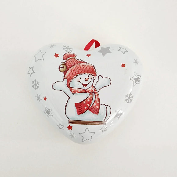 Metall Dose Herz, Weihnachten - Schneemann / Tarrito de metal, forma corazón - muñeco de nieve
