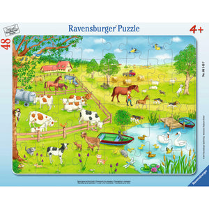 Ravensburger - Rahmenpuzzle Spaziergang auf dem Land / Puzzle enmarcado – Animales en el campo 48 piezas, 4+