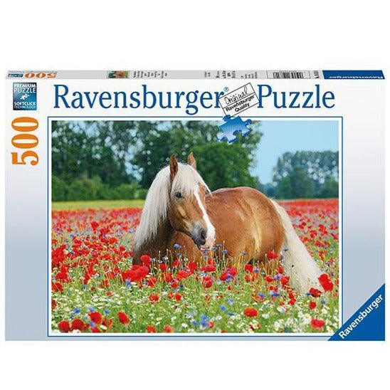 Ravensburger - Puzzle Caballo en el campo de amapolas - 500 piezas, 10+