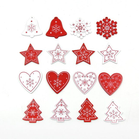 Colgantes de madera para navidad, MIX 12 unidades rojo y blanco / Hängedeko Weihnachten Holz rot und weiß, 12er Set