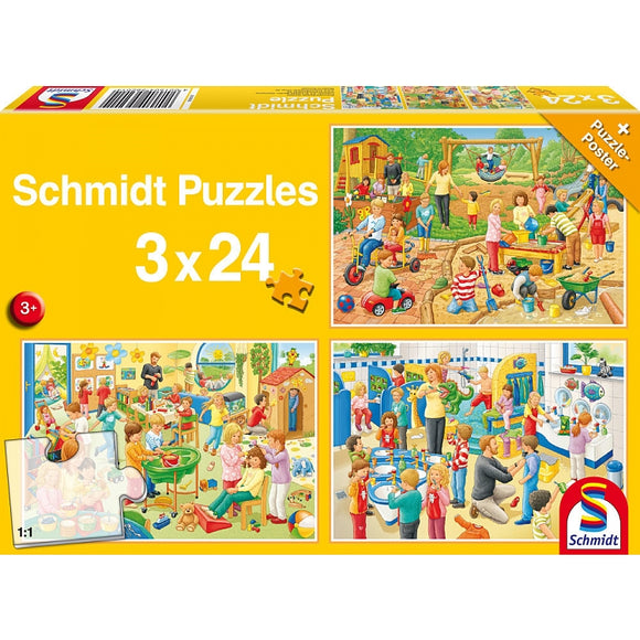 Schmidt Puzzle - 3x 24 Teile, Ein Tag im Kindergarten 3+