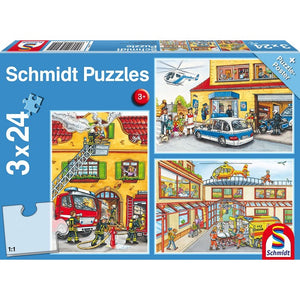Schmidt Puzzle Set - 3x 24 Teile, Feuerwehr & Polizei / RESCATE 3+ años
