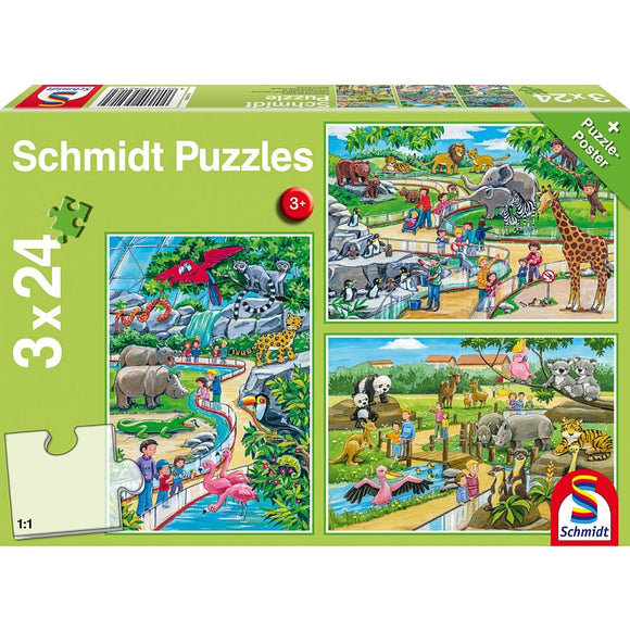 Schmidt Puzzle Set - 3x 24 Teile, Ein Tag im Zoo / ZOOLÓGICO 3+ años