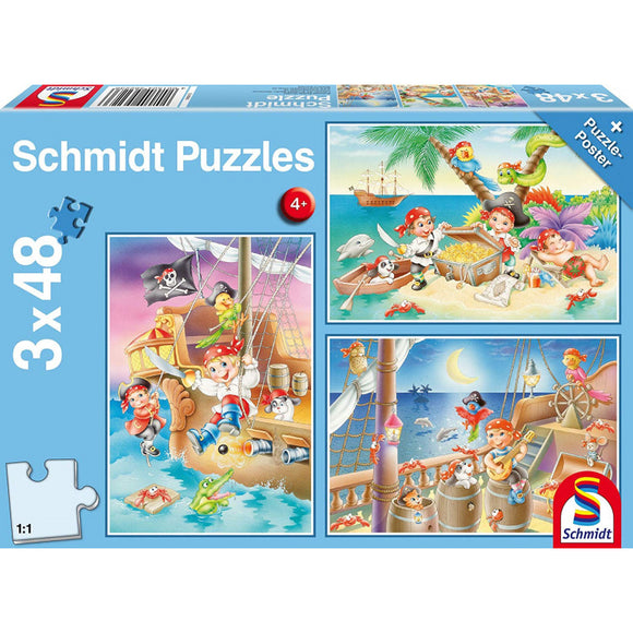 Schmidt Puzzle Set - 3x 48 Teile, Piratenbande / BANDA DE PIRATAS, 4 - 5 años