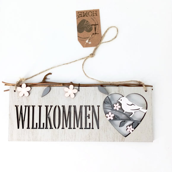 Willkommenschild zum Hängen / Cartel de bienvenida para colgar 22,5 cm