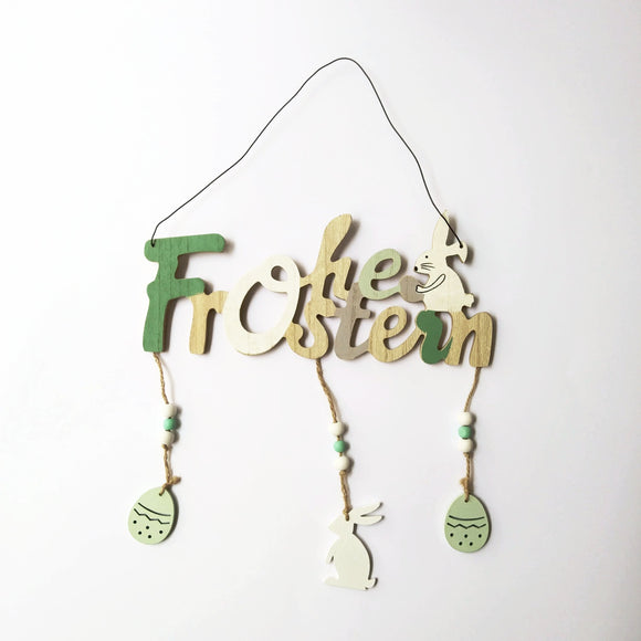 Schriftzug aus Holz - Frohe Ostern / Colgante de madera
