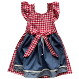 4 - 5 años (104 -110cm ) / Traje alemán para niñitas, vestido tradicional bávara rojo con delantal azul, / Kinder Dirndl mit Schürze