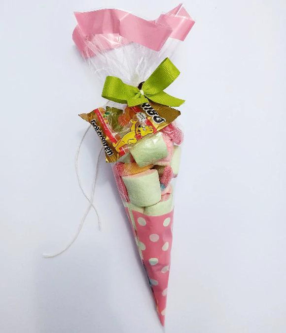 Cono de dulces rosada / Mini-Schultüte mit Süßigkeiten rosa