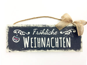 Letrero de madera "Fröhliche Weihnachten" 40cm