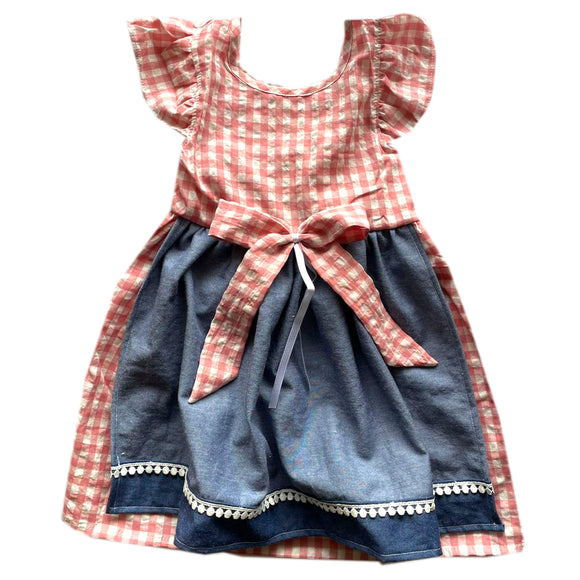 4 - 5 años (104 -110cm ) / Traje alemán para niñitas, vestido tradicional bávara rosa con delantal azul, / Kinder Dirndl mit Schürze