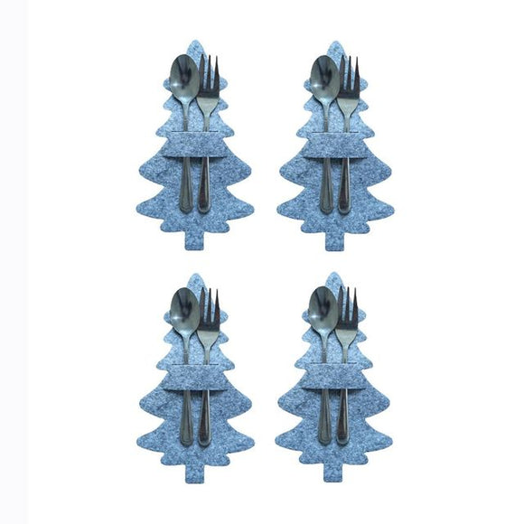 Bolsita para cubierto para navidad, árbol de pascua, gris, set de 4 unidades / Bestecktasche aus Filz für Weihnachten, Tannenbaum, grau, 4er Set
