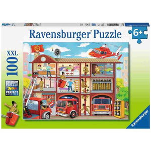 Ravensburger - Puzzle XXL - Feuerwehr, 100 Teile, Estación de bomberos, 6-8 años