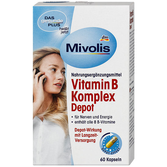 Mivolis Vitamin B Komplex Depot, 60 Kapseln, 33 g / Vitamina B Complex con las 8 vitaminas B