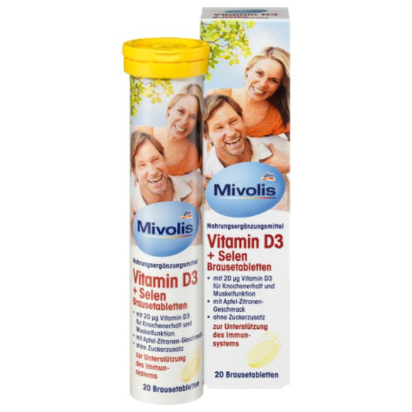 Mivolis Vitamin D3 + Selen Brausetabletten, 20 St / Tabletas efervescentes de vitamina D3 + selenio