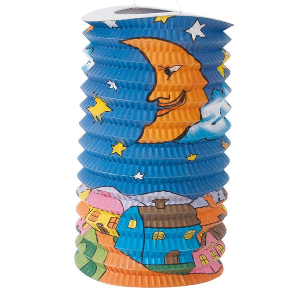 Zuglaterne aus Papier Mond und Sterne, 24cm - Für Laternenfest