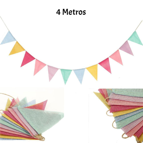 Banderín de lino, Guirnalda Colores Pasteles - 4 metros / Jute Wimpelkette, Leinen Girlande - 4m
