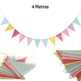 Banderín de lino, Guirnalda Colores Pasteles - 4 metros / Jute Wimpelkette, Leinen Girlande - 4m