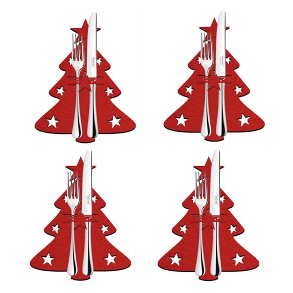 Bolsita para cubierto para navidad, rojo, set de 4 unidades / Bestecktasche aus Filz für Weihnachten, 4er Set