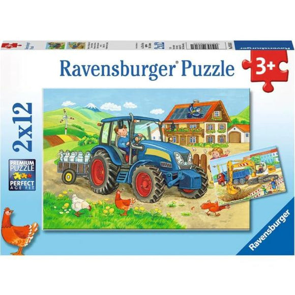 Ravensburger - Puzzle Construcción en la granja - 2x12, 3+