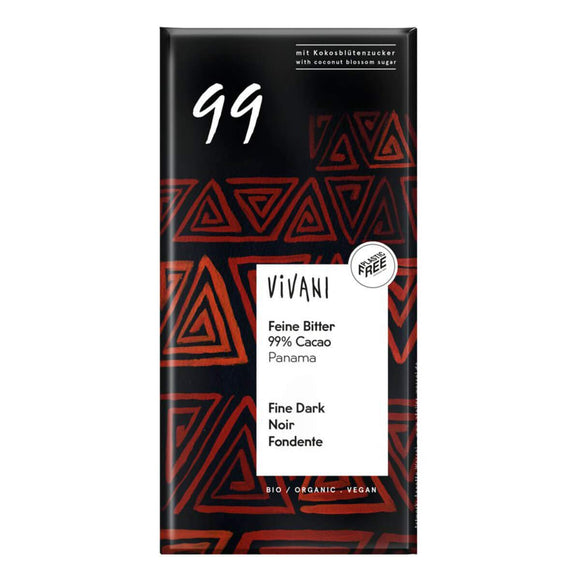 Vivani Schokolade - Feine Bitter 99 % Cacao / CHOCOLATE AMARGO PANAMÁ 99% CACAO ORGÁNICO 80 G.