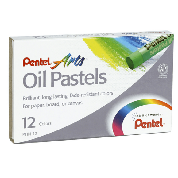 Lápices pastel, caja de 12 colores, oil / Pentel