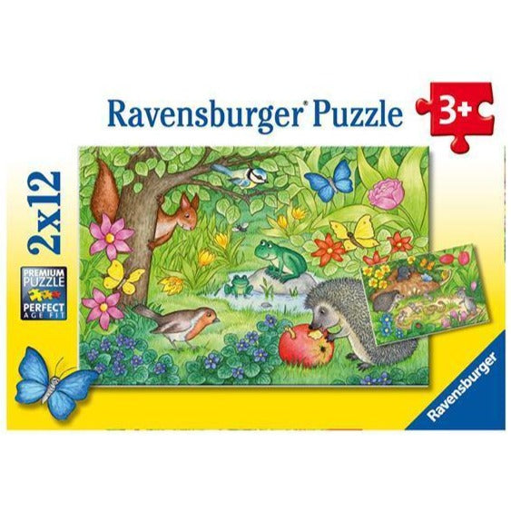 Ravensburger - Puzzle Animales en el jardín - 2x12 piezas, 3+