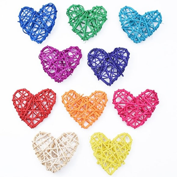Corazón de ratán / mimbre, diferentes colores, Set de 3 undidades (S=7cm)