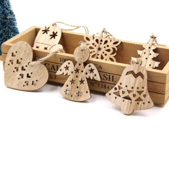 Colgantes de madera para navidad, 6 unidades / Hängedeko Weihnachten Holz, 6er Set