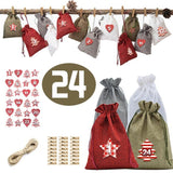 Adventskalender - 24 Jute Beutel mit Clips / Calendario de Adviento - 24 bolsas de yute con pinzas