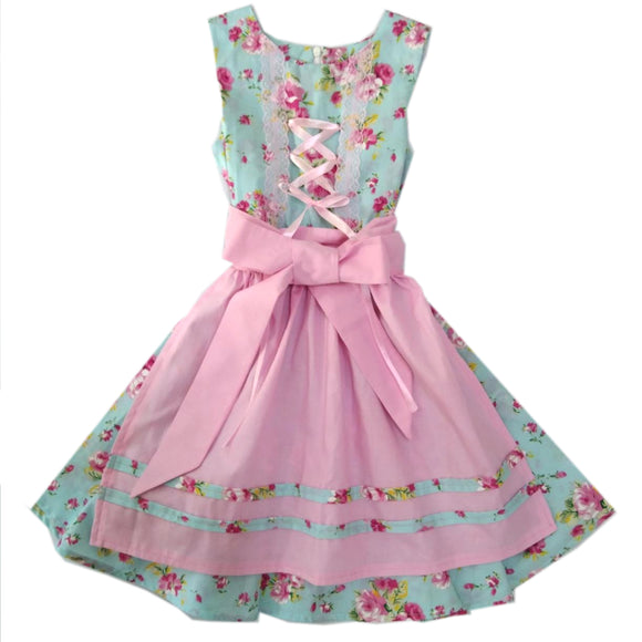 9 - 10 años (134-140cm) / Traje alemán para niñitas, vestido tradicional bávara con delantal / Kinder Dirndl mit Schürze