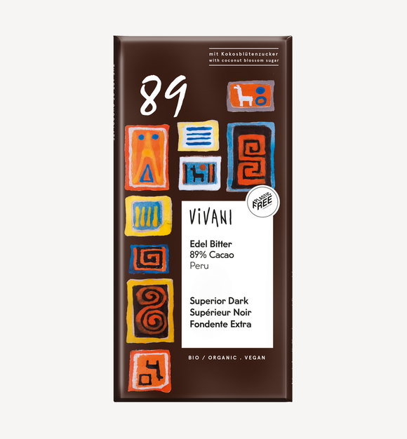 Vivani Schokolade - Edel Bitter 89 % / CHOCOLATE AMARGO PERÚ 89% CACAO ORGÁNICO 80G