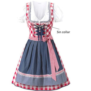 Dirndl mit Bluse und Schürze (Größe L) / Traje alemán, vestido tradicional bávara con blusa y delantal (Talla L)