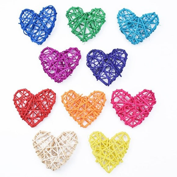 Corazón de ratán / mimbre, diferentes colores, Set de 2 undidades (M=9cm)