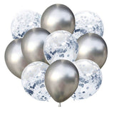 10x Globos de látex - con confeti - dorado o plateado metalico / 10x Luftballons - mit Kofetti - gold oder silber metallic