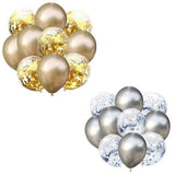 10x Globos de látex - con confeti - dorado o plateado metalico / 10x Luftballons - mit Kofetti - gold oder silber metallic