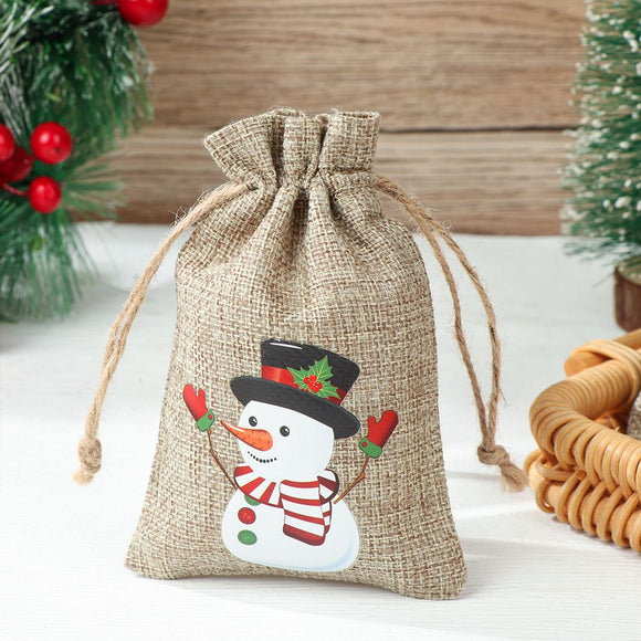 Bolsa de regalo de lino para Navidad / Leinen/Jute Beutel mit Schneemmann