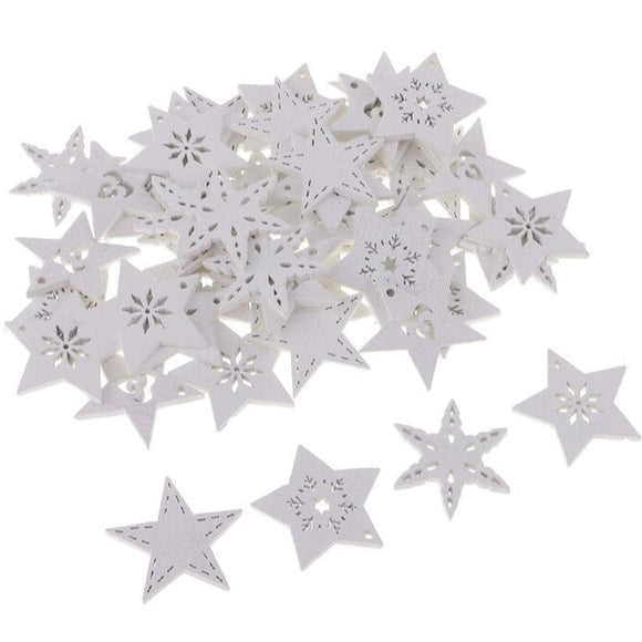 Colgantes de madera para navidad, estellas blancas, 20 unidades / Hängedeko Weihnachten Holz, Sterne weiß, 20er