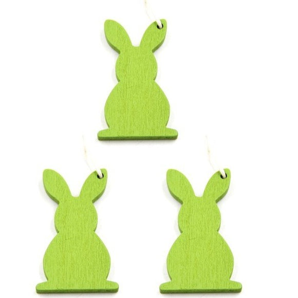 Conejitos de madera, 3 unidades, verde / Hängedeko Osterhasen aus Holz 3er, grün
