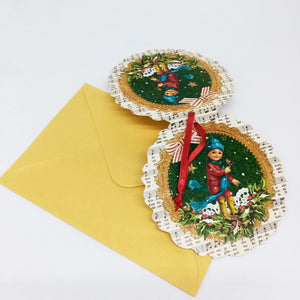 Runde Mini Adventskarte mit Spitzenrand und Umschlag