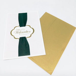 Frohe Weihnachten - grünes Band  - Karte mit Umschlag