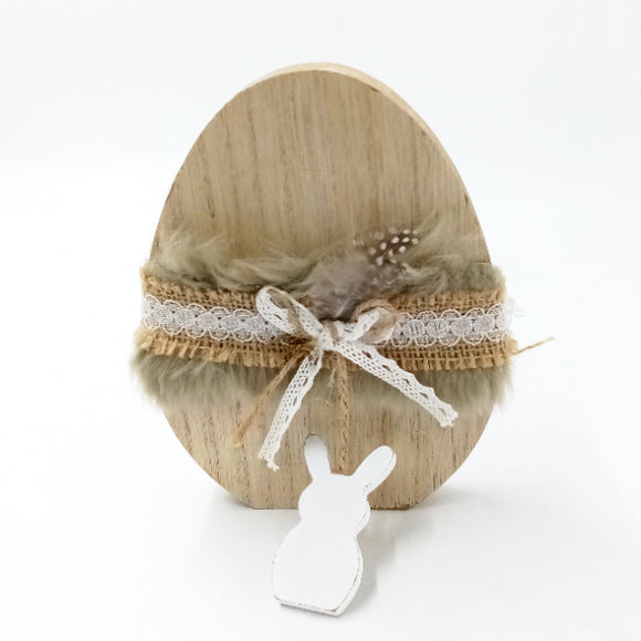 Deko Holz Figur Ei mit kleinem Hasen