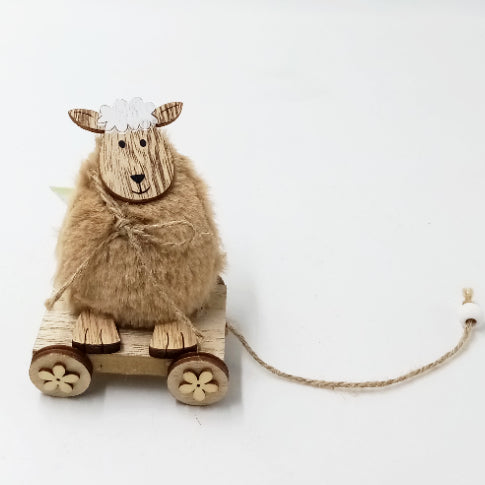Oveja Carrito madera lana