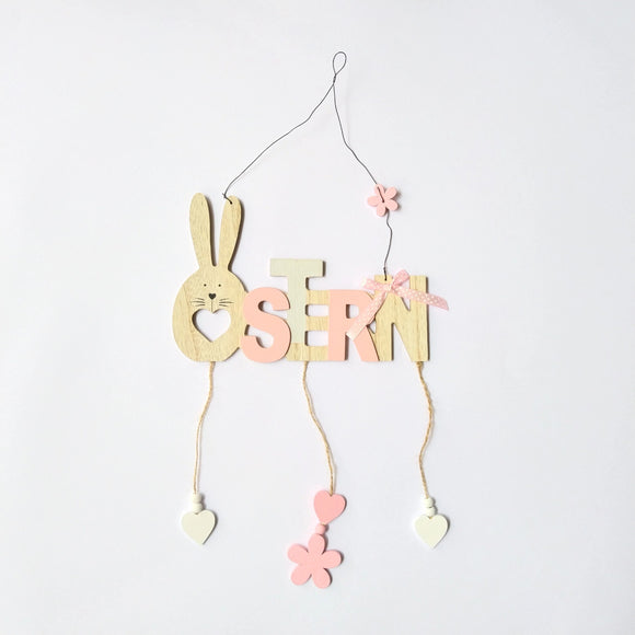 Hängedeko Ostern 24,5 cm, rosa / Letrero de madera para colgar, Pascua, rosado