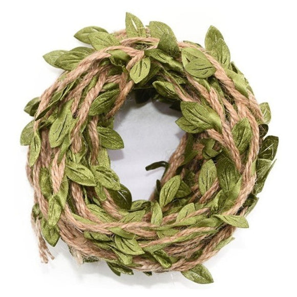 Cuerda de yute con hojas artificiales, verde / Jute-Schnur mit künstlichen Blättern, 5 Meter, grün
