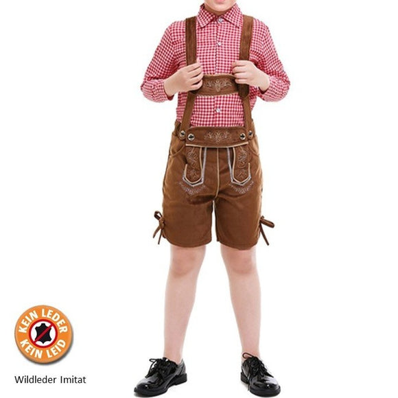 Traje alemán - Set con pantalón y camisa, para niños / SET - Lederhose für Kinder, mit karierten Baumwoll-Hemd