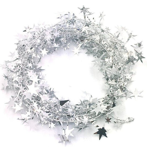 Guirnalda de estrellas para navidad, 7 metros, plateado / Sternenband Foliengirlande mit Sternen 7 meter, silber