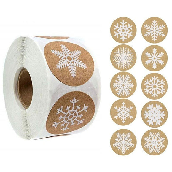 10x Pegatinas redondas, beige copos de nieve / 10x Sticker, rund, beige mit weißen Schneeflocken