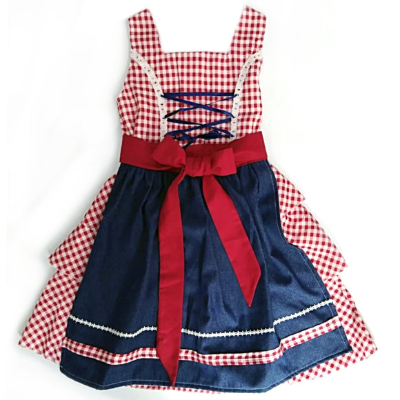 9 - 10 años (134-140cm) Traje alemán para niñitas, vestido tradicional bávara con delantal azul / Kinder Dirndl mit Schürze